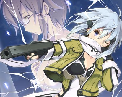 Обои на рабочий стол Asada Shino / Sinon (GGO)/Асада Шино / Синон из аниме Sword Art Online / Мастера Меча Онлайн