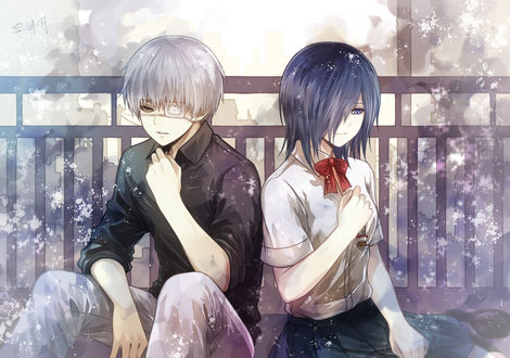 Обои на рабочий стол Ken Kaneki / Кэн Канэки и Touka Kirishima / Тока Кирисима из аниме Tokyo Ghoul / Токийский Гуль