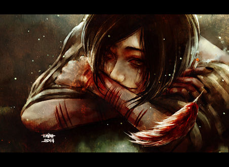 Обои на рабочий стол Девушка со шрамами на руках, art by NanFe