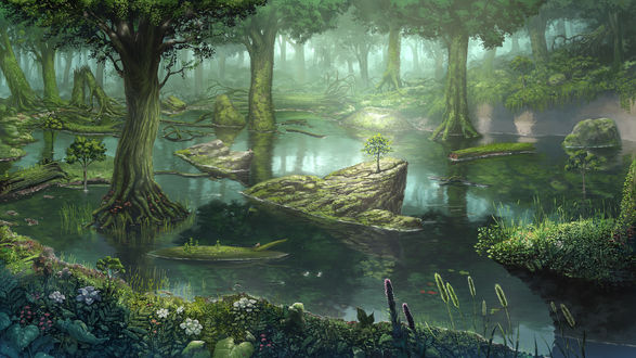 Обои на рабочий стол Растущие в воде деревья, art by suchfolder