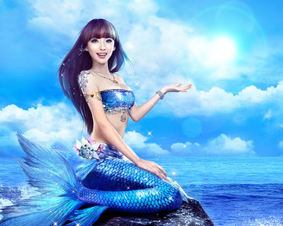 Обои на рабочий стол Русалка на фоне моря