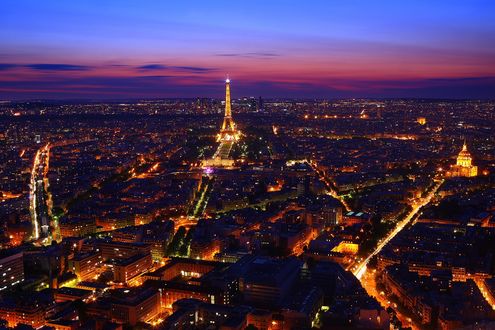 Обои на рабочий стол Вид сверху на ночной Париж / Paris (Франция / France)