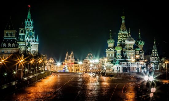 Обои на рабочий стол Вид на ночную Москву, Россия / Moscow, Russia
