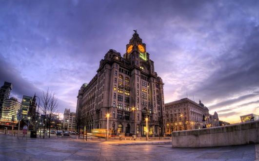 Обои на рабочий стол Вид на ночной Ливерпуль, Англия / Liverpool, England