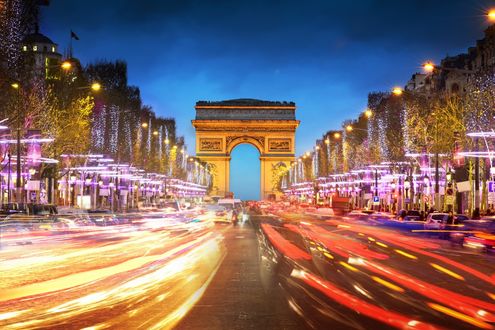 Обои на рабочий стол Ночной город Париж, Франция / Paris, France, вид на Триумфальную арку / Arc de Triomphe