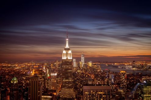 Обои на рабочий стол Ночной город Нью-Йорк, США / New York, USA