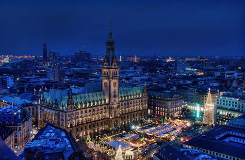 Обои на рабочий стол Ночной город Гамбург, Германия / Hamburg, Germany