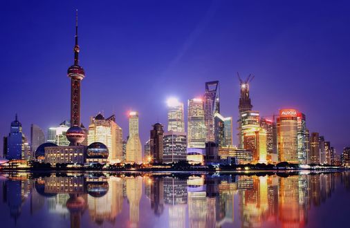 Обои на рабочий стол Ночной город Шанхай, Китай / Shanghai, China