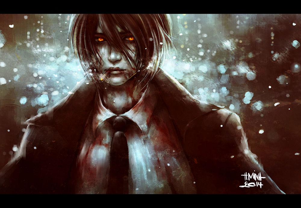Обои для рабочего стола Курящий парень, art by NanFe
