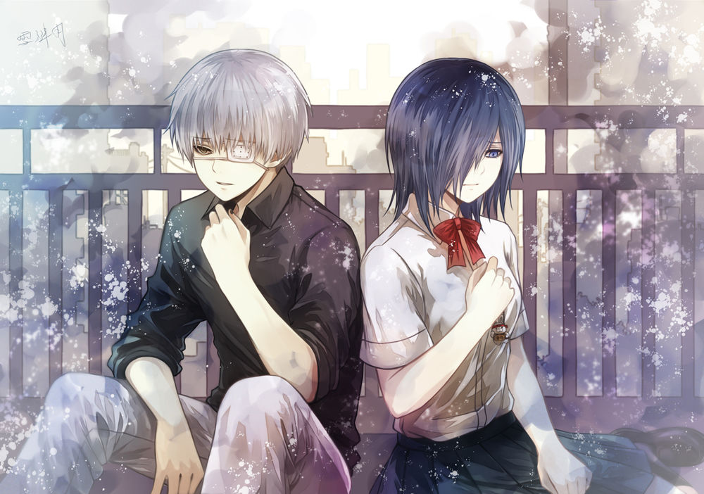 Обои для рабочего стола Ken Kaneki / Кэн Канэки и Touka Kirishima / Тока Кирисима из аниме Tokyo Ghoul / Токийский Гуль