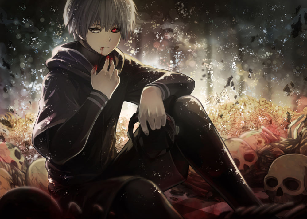 Обои для рабочего стола Ken Kaneki / Кэн Канэки из аниме Tokyo Ghoul / Токийский монстр