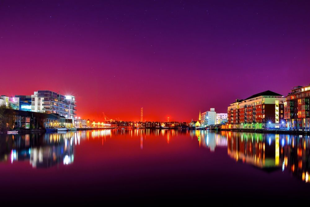 Обои для рабочего стола Ночной город Дублин, Ирландия / Dublin, Ireland
