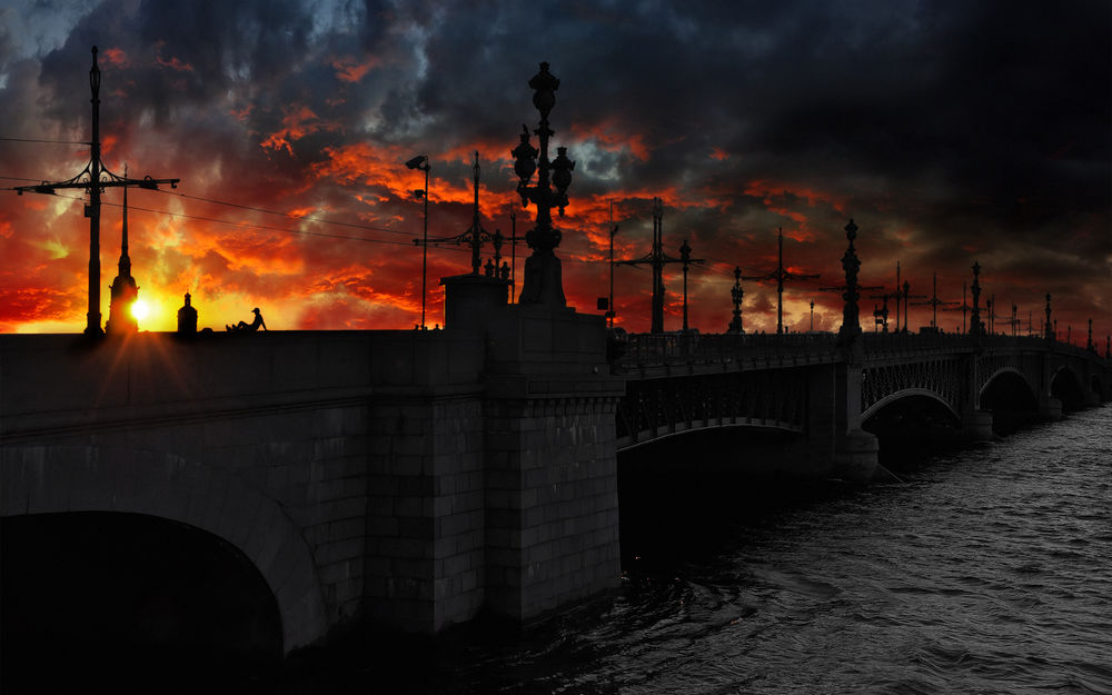 Обои для рабочего стола Мост в Санкт-Петербурге, Россия / Saint-Petersburg, Russia на закате