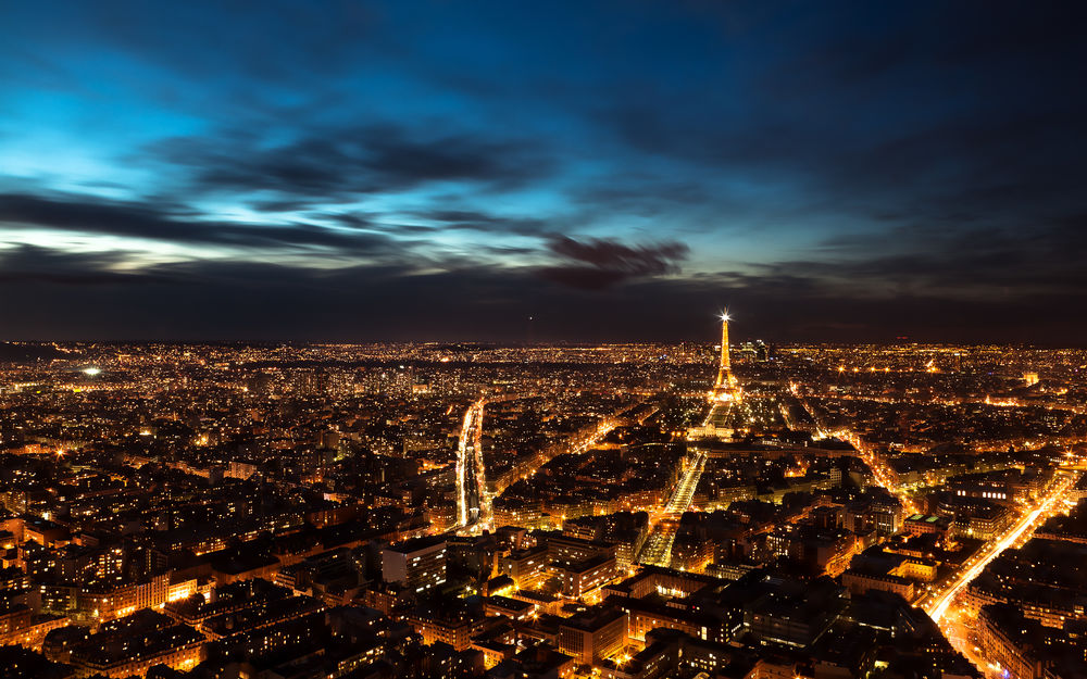 Обои для рабочего стола Ночной Париж, Франция / Paris, France с высоты птичьего полета