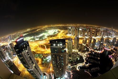 Обои на рабочий стол Панорама небоскребов в Дубаи, ОАЭ / Dubai, United Arab Emirates