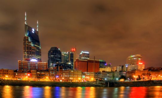 Обои на рабочий стол Вид на ночной мегаполис Нэшвилл, США / Nashville, USA