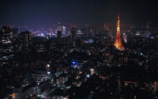 Обои на рабочий стол Вид на ночной Токио, Япония / Tokyo, Japan