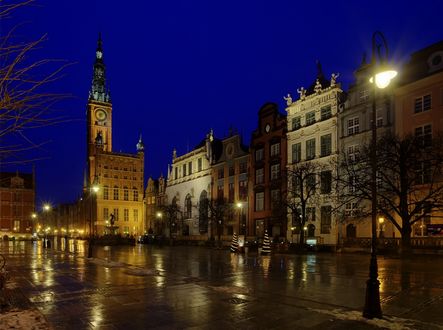 Обои на рабочий стол Ночной город Гданськ, Польша / Gdansk, Poland