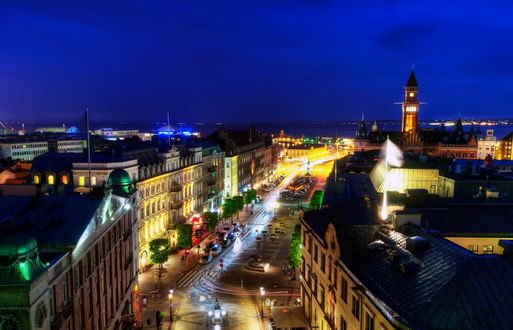 Обои на рабочий стол Вид на ночной Хельсингборг, Швеция / Helsingborg, Sweden