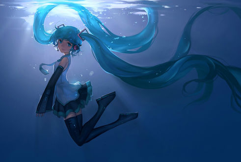 Обои на рабочий стол Вокалоид Хатсуне Мику / Hatsune Miku в воде
