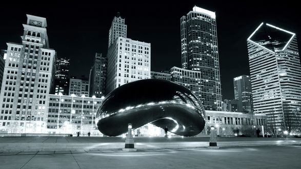 Обои на рабочий стол Ночной мегаполис Чикаго, Иллинойс, США / Chicago, Illinois, USA, Миллениум-парк / Millennium Park