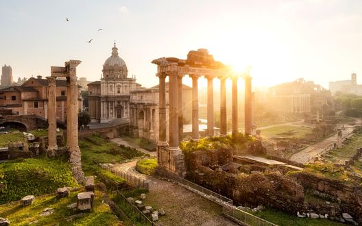 Обои на рабочий стол Рассвет в Храме Сатурна, Италия, Рим / Templum Saturni, Italy, Rome
