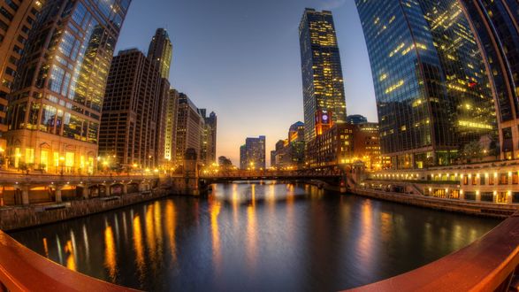 Обои на рабочий стол Ночной город Чикаго, Иллинойс, США / Chicago, Illinois, USA