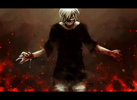 Обои на рабочий стол Ken Kaneki / Кэн Канэки из аниме Tokyo Ghoul / Токийский Гуль, art by NanFe