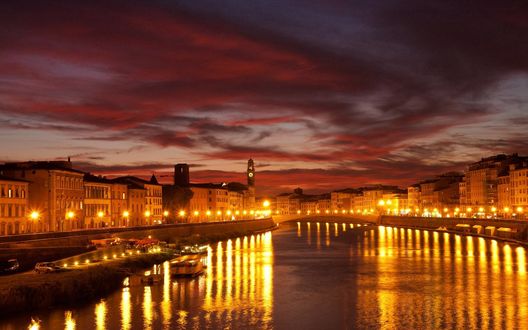 Обои на рабочий стол Ночное небо над Большим каналом / Grand Canal, в городе Венеция / Venice, Италия / Italy