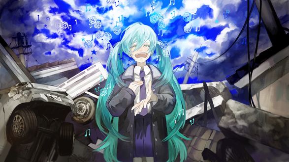 Обои на рабочий стол Плачущая vocaloid Miku Hatsune / вокалоид Мику Хатсуне
