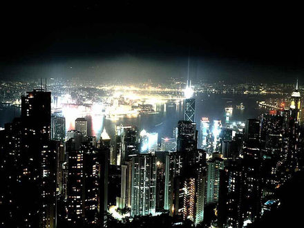 Обои на рабочий стол Гон Конг / Hong Kong в ночных огнях, Китай / China