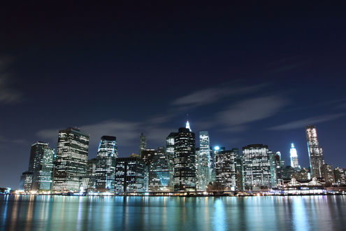 Обои на рабочий стол Манхэттен / Manhattan ночью Нью-Йорк / New York, США / USA