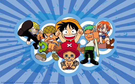 Обои на рабочий стол Персонажи аниме Ван Пис / One Piece в стиле чиби