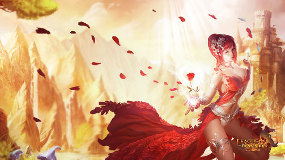 Обои на рабочий стол Девушка в красном одеянии из игры League of Angels