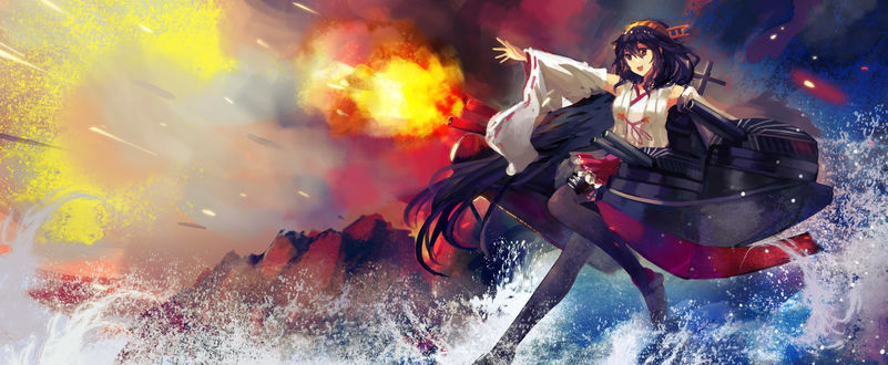 Обои на рабочий стол Харна / Haruna из аниме Флотская коллекция / Kantai Collection, автор Tsubasa19900920