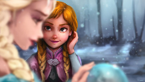 Обои на рабочий стол Anna / Анна и Elsa / Эльза из мультика Холодное сердце / Frozen