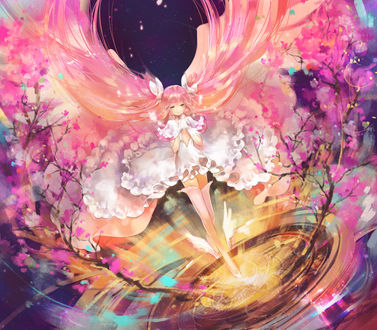 Обои на рабочий стол Мадока Канамэ / Madoka Kaname из аниме Девочка-волшебница Мадока / Mahou Shoujo Madoka Magika