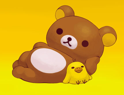 Обои на рабочий стол Рилаккума / Rilakkuma и Киройтори / Kiroytori на желто-оранжевом фоне