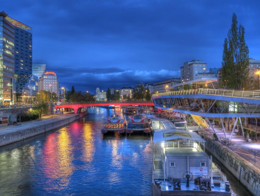 Обои для рабочего стола Дунайский канал / Danube Canal, Вена, Австрия / Vienna, Austria