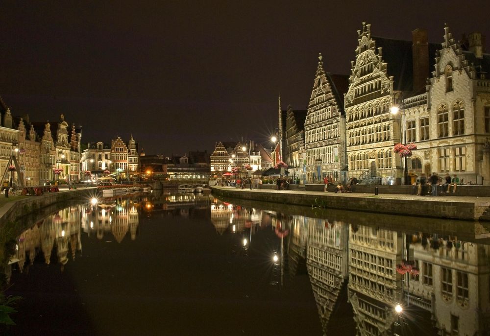 Обои для рабочего стола Ночной город Гент, Бельгия / Ghent, Belgium