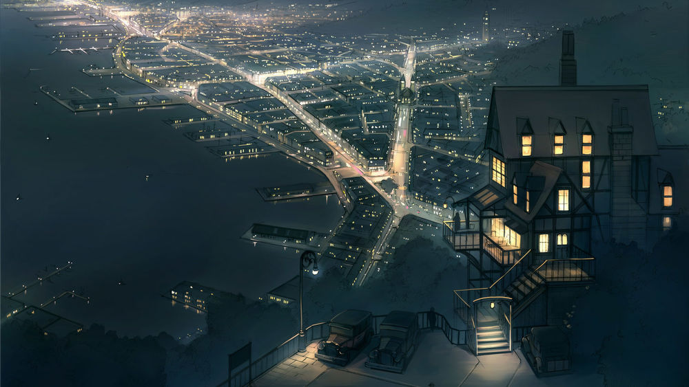 Обои Ночной город, art by Seo Tatsuya на рабочий стол