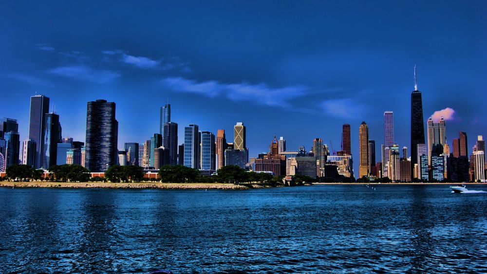 Обои для рабочего стола Ночной мегаполис Чикаго, Иллинойс, США / Chicago, Illinois, USA