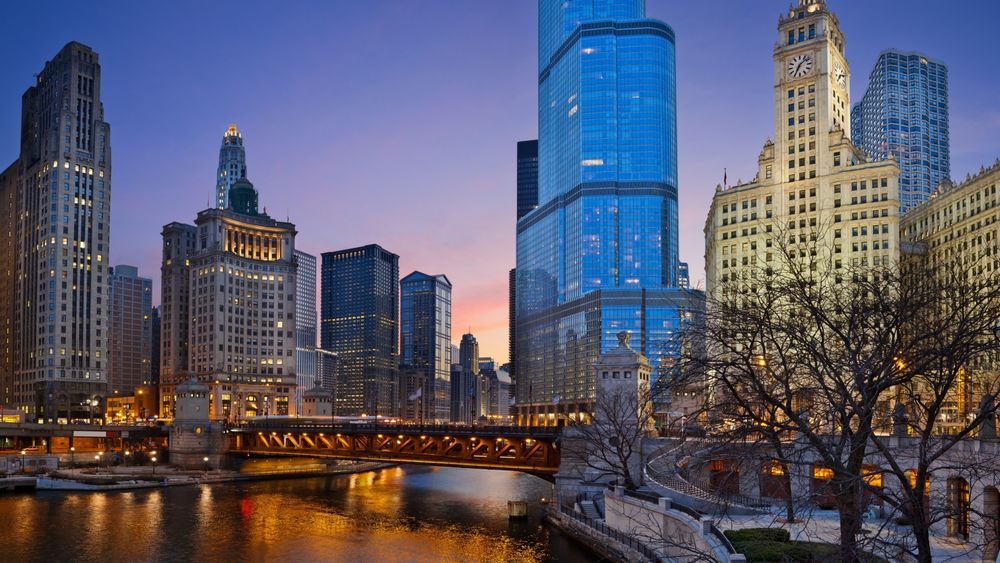 Обои для рабочего стола Ночной город Чикаго, Иллинойс, США / Chicago, Illinois, USA
