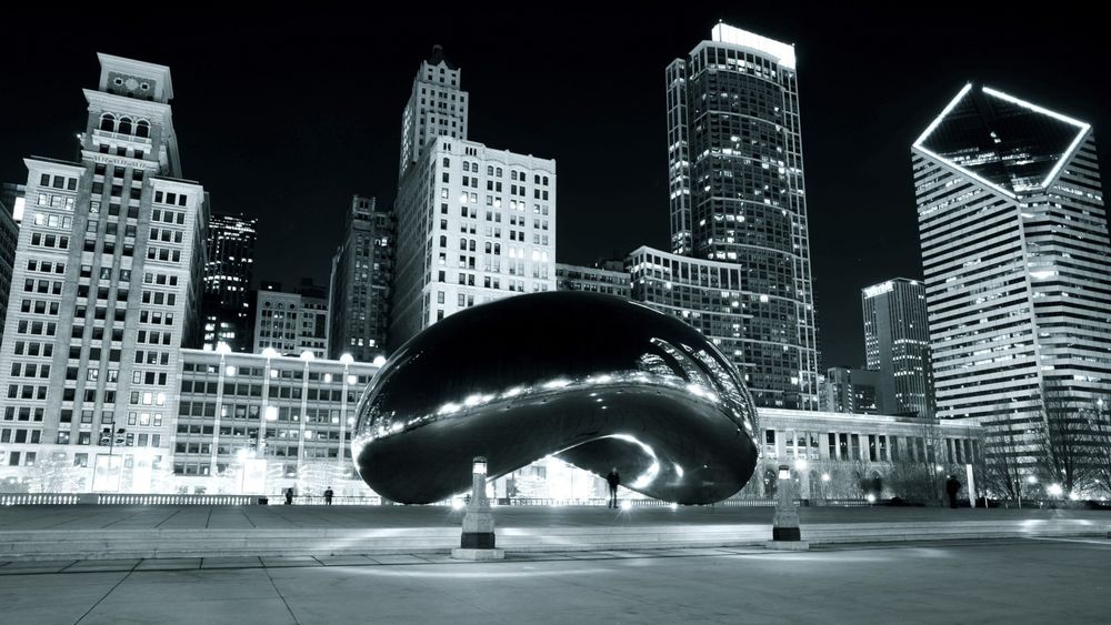 Обои для рабочего стола Ночной мегаполис Чикаго, Иллинойс, США / Chicago, Illinois, USA, Миллениум-парк / Millennium Park