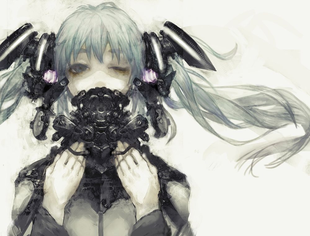 Обои для рабочего стола Vocaloid Hatsune Miku / Вокалоид Хатсуне Мику в противогазе