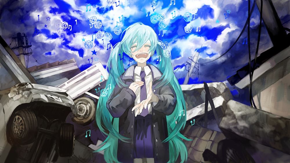 Обои для рабочего стола Плачущая vocaloid Miku Hatsune / вокалоид Мику Хатсуне