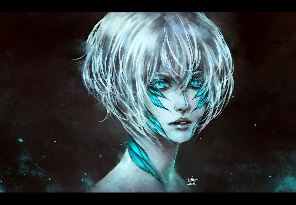 Обои для рабочего стола Девушка с белыми волосами, art by NanFe
