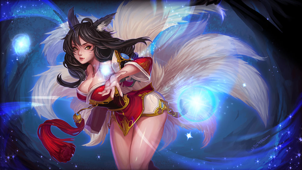 Обои для рабочего стола Ари / Ahri персонаж из игры Лига Легенд / League of Legends, art by kaka cheung