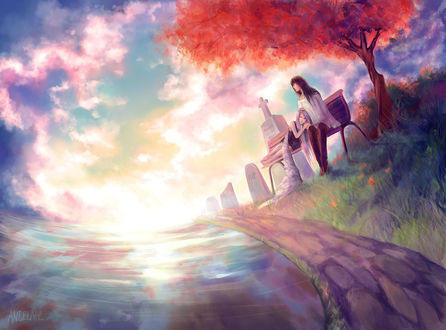 Обои на рабочий стол Две девушки на кладбище