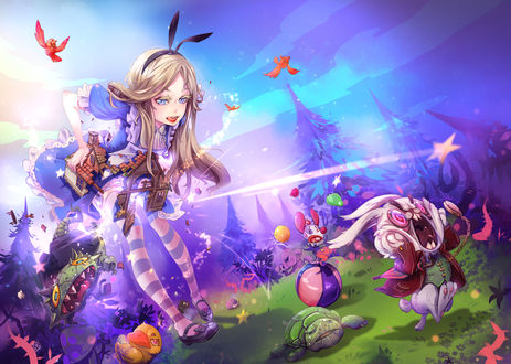 Обои на рабочий стол Алиса / Alice из сказки Алиса в стране чудес / Alice’s Adventures in Wonderland в стиле аниме